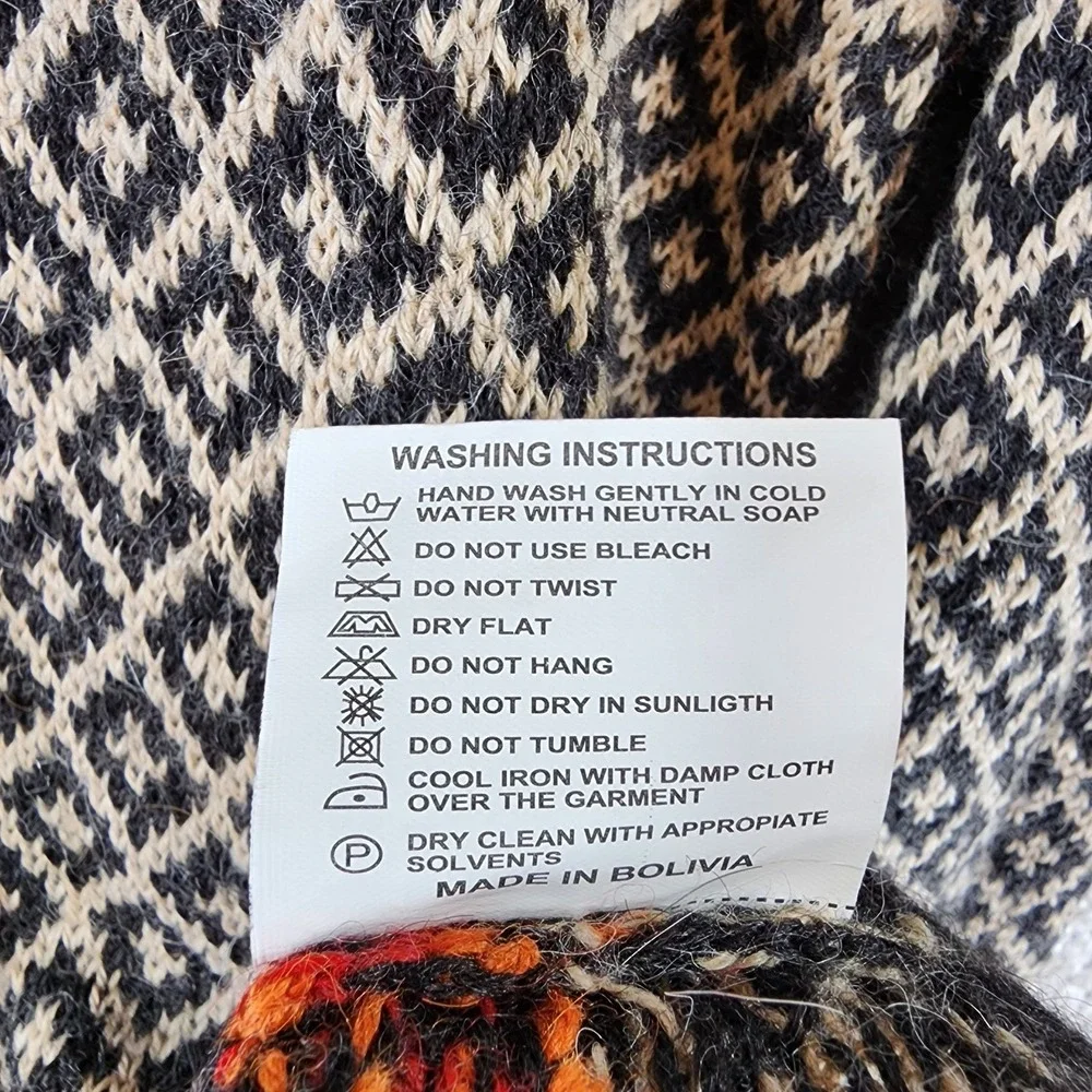 LAM 100% Alpaca 1/4 Zip Sweater Unisex M Multicolor Geo Alpine Pattern‎ Bolivia